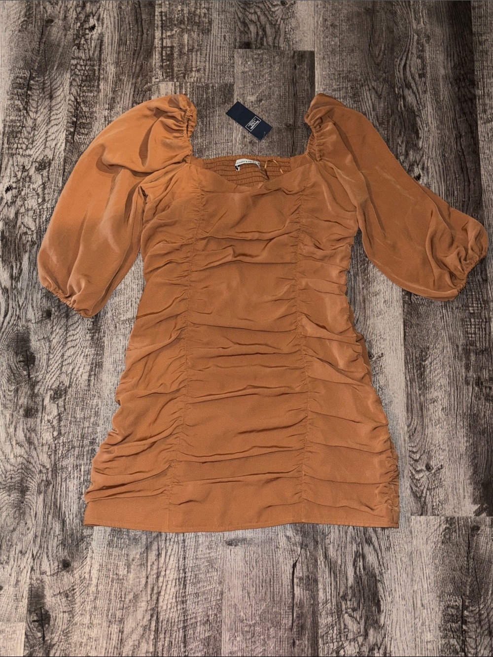Abercrombie & Fitch Ruched  Puff-Sleeve Mini Dress - Rust Orange - Size Medium